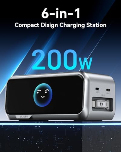 MOKiN 200W Charging Station with Retractable Cord, 6-Port Desktop Charger - Image 2