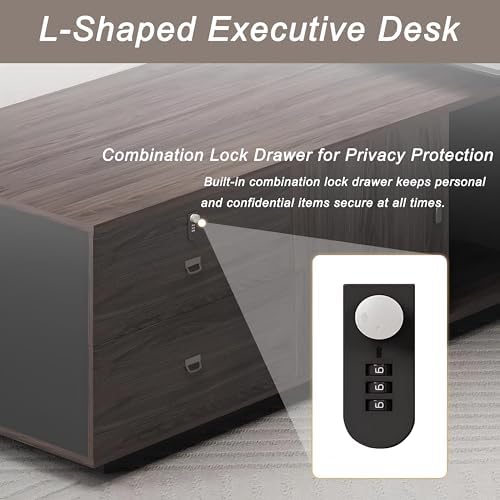 Executive Office Desk with Storage Cabinet,Modern l Shaped Executive Desk,50MM Thick Desktop for CEO Office, Reception & Commercial Workspace - Image 3