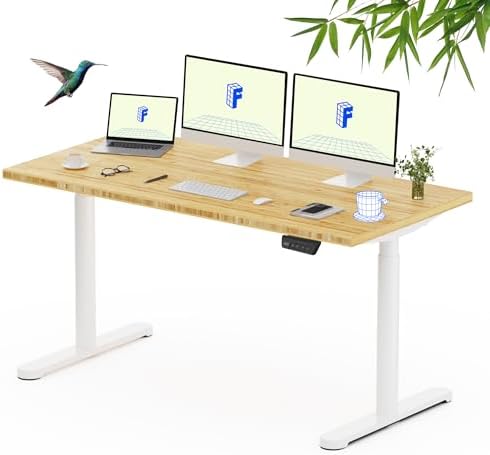 FLEXISPOT 60" x 30" Solid Bamboo Standing Desk, White Oval Legs by Unknown