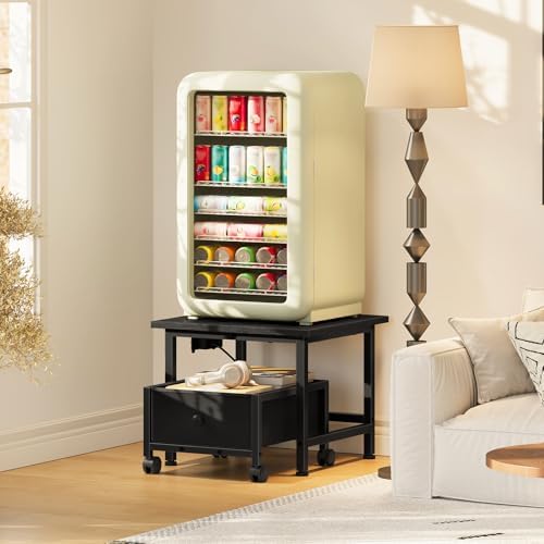 HOOBRO Mini Fridge Stand with Non-Woven Storage Basket and Power Outlet, Mini Fridge Cabinet with Wheels and Adjustable Feet, Mobile Fridge Shelf, for Home, Apartment, Dorm, Black BB355UBX01 - Image 5