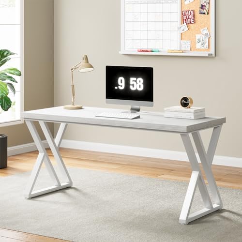 Tribesigns Writing Computer Desk, 55 inch Heavy Duty Study Desk with Z-Shaped Metal Leg, Modern Simple Home Office Computer Desk, White - Image 5