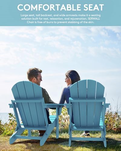 SERWALL Patio Folding Adirondack Chair Set of 2 with Cup Holder -Aruba Blue - Image 4