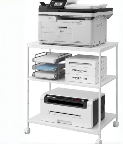 31.5" Heavy Duty Large Printer Stand with Adjustable Storage Shelf, White by eMeritDirect