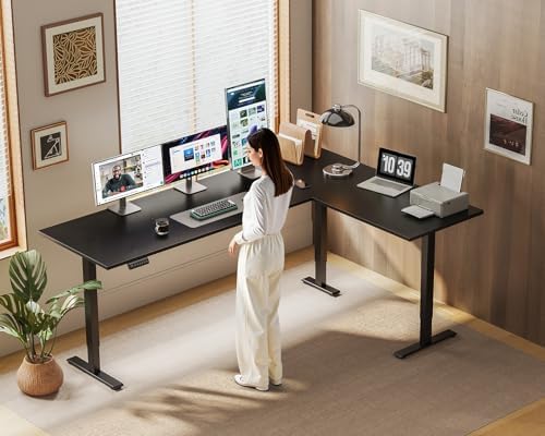 OffiGo 71 Inch Reversible L Shaped Electric Standing Desk, Black - Image 2