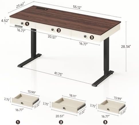 ONBRILL 55" Electric Standing Desk with 3 Drawers, Home Office Desk, Walnut - Image 2