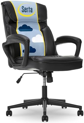 Serta Executive Office Chair with Lumbar Support, Padded Arms Leather Chair by Serta