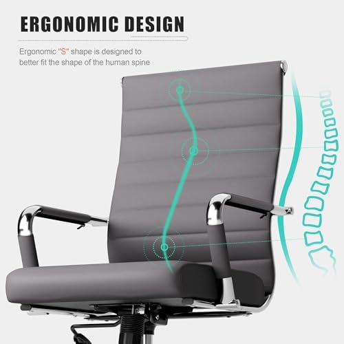 Okeysen Office Desk Chair, Ergonomic Leather Modern Conference Room Chairs, Executive Ribbed Height Adjustable Swivel Rolling Chair for Home Office Set of 15. (Grey) - Image 4