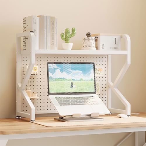 Desktop Hutch Bookshelf,Metal Desktop Bookcase with Pegboard, Desk Shelf,Countertop Storage Organizer Rack for Dorm Or Office,Vanity,Bedroom,Bathroom(White,38in/95cm) by ZMNXAS