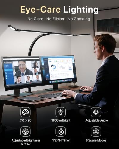 ONEMIX LED Desk Lamp with Clamp, 42-Inch 4-Panel Light for Dual Monitors - Image 6
