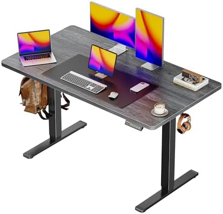 Huuger 48 x 28 Large Electric Standing Desk, Height Adjustable Desk, 27.6" Deep Desktop, Stand up Gaming, 2 Hooks, 3 Preset Heights, for Home Office, Grey by Huuger