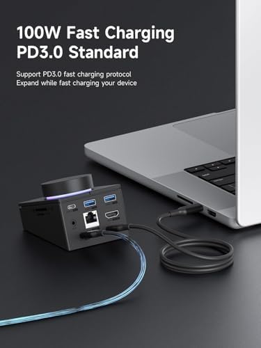 Hagibis Knob USB C Hub with Shortcut Buttons, RGB Type-C Docking Station with 4K@60Hz HDMI, 100W PD, 5Gbps USB-C, 2 USB3.0, 2.5G RJ45, AUX, SD3.0, Micro SD3.0 for MacBook iPad Pro Laptop (Black 2.5G) - Image 5