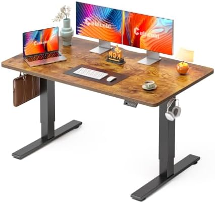 CubiCubi Electric Height Adjustable Standing Desk 55x28 Inch, Rustic Brown by CubiCubi