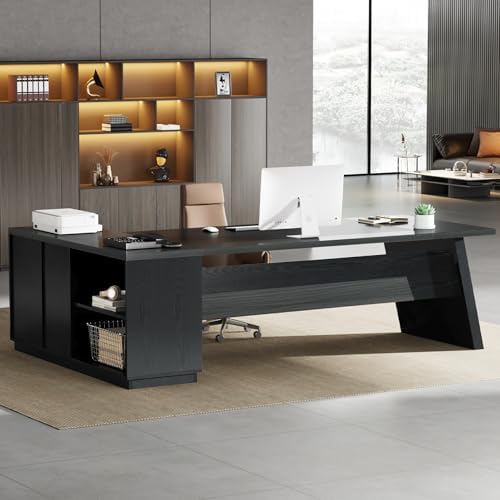 Tribesigns L-Shaped Executive Desk, 78-Inch Modern Office Desk with Drawers and Lateral File Cabinet, Large Bussiness Furniture with Storage Shelves, Workstation for Home Office (Grey + Black) by Tribesigns
