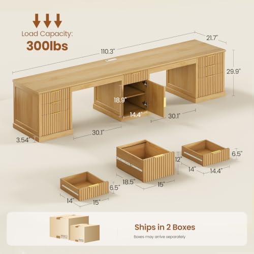 SEDETA Fluted 110.3" Two Person Long Desk with 7 Drawers, Oak - Image 2