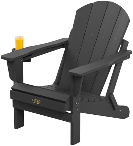 SERWALL Oversized Foldable Adirondack Chair with Cup Holder, HIPS, Black by SERWALL