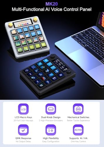 TUOPUONE MK20 Multi-Functional AI Voice Control Panel, White Color，Onboard 20 × 0.85inch Mechanical LCD Macro Keys and A 2.8inch Secondary Screen, Stream Controller Deck, Stream Accessories - Image 3