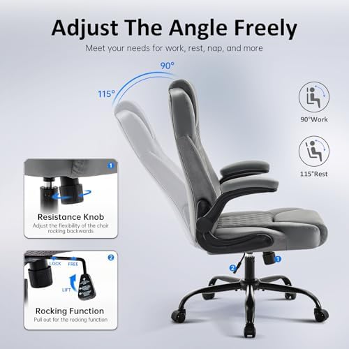 amseatec Big and Tall Office Chair, Flip-Up, Executive Desk Chair, Grey - Image 5