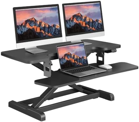 SANODESK 35" Electric Standing Desk Converter,Height Adjustable Riser for Office Home, Monitor and Laptop Workstation with Large Keyboard Tray, Black Color by sanodesk