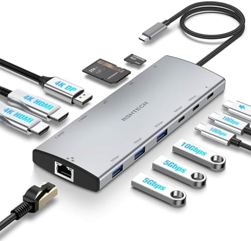 RSHTECH 12 in 1 USB C Hub Docking Station Dual Monitor, Triple Display by RSHTECH