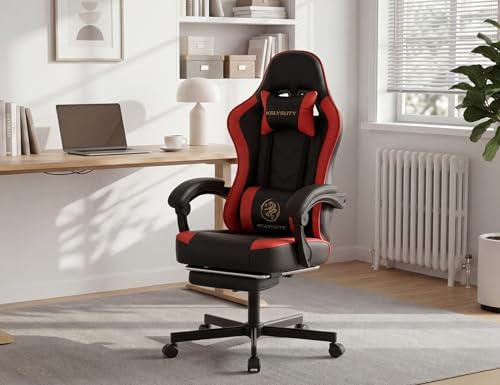 Office Desk Computer Gaming Chair for Adults, Ergonomic High Back Gamer Chair with Massage and Pocket Spring Cushion, Swivel Comfy Video Game Chairs with Footrest and Lumbar Support (Black Red) - Image 2