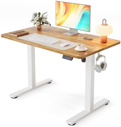 Cubiker Standing Desk, 40x24 Inches Sit Stand Home Office Desk, Electric Stand up Desk, Adjustable Desk with Splice Board, White Frame/Light Rustic Top by CubikerHomeOfficeFurniture