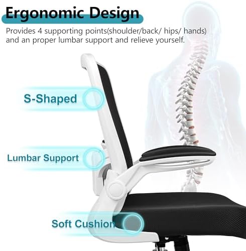 FelixKing Office Chair, Ergonomic Desk Chair Breathable Mesh Chairs Adjustable High Back Lumbar Support Flip-up Armrests, Executive Rolling Swivel Comfy Computer Chairs Home Office White - Image 4
