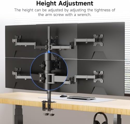Suptek Hex LED LCD Monitor Stand up Desk Mount Extra Tall 31.5 inch Pole Heavy Duty Fully Adjustable Stand for 6 / Six Screens up to 27 inch (MD68126) - Image 6