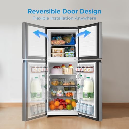 Midea MERM45S3AST 4.5 Cu.ft Mini Fridge with Freezer, with Internal Light, Adjustable Thermostat, Reversible Door, for Dorm, Office, Bedroom, Stainless Steel - Image 6