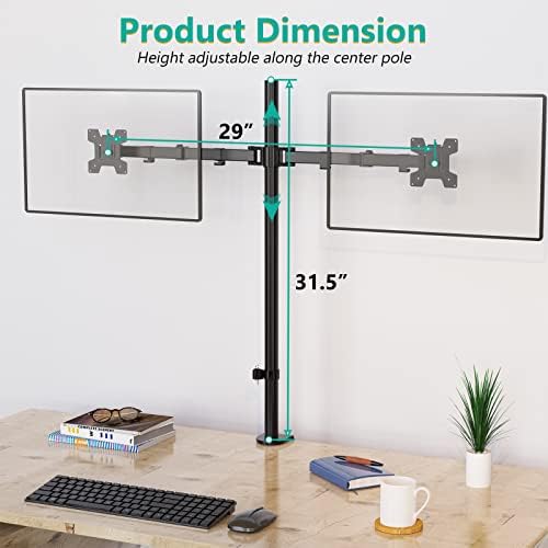 WALI Extra Tall Dual LCD Monitor Fully Adjustable Desk Mount Fits 2 Screens up to 27 inch, 22 lbs. Weight Capacity per Arm (M002XL), Black - Image 3