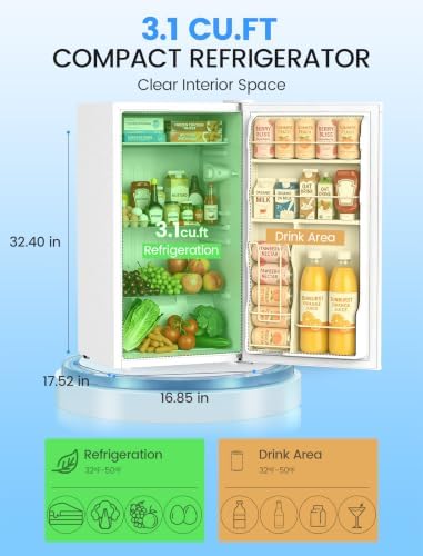 COWSAR 3.1 Cu.ft Mini Dorm Fridge for Bedroom Apartment Office, White - Image 2