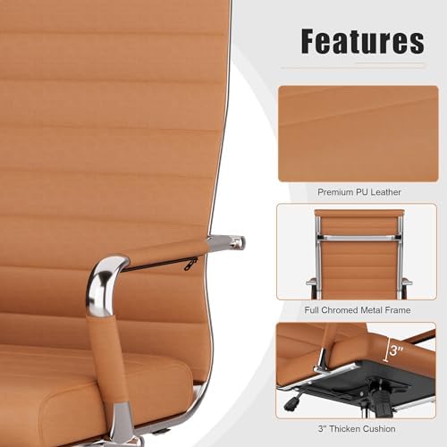 Okeysen Office Desk Chair, Ergonomic Leather Modern Conference Room Chairs, Executive Ribbed Height Adjustable Swivel Rolling Chair for Home Office Set of 6. (Brown) - Image 5