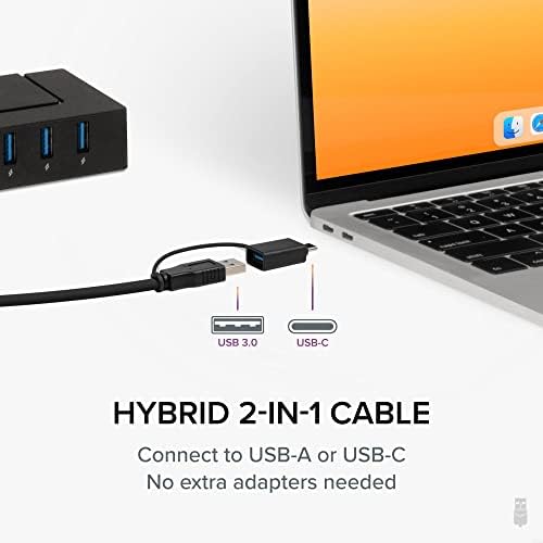 Plugable 7-in-1 USB Powered Hub for Laptops with USB-C or USB 3.0 - Power Station for Multiple Devices and Data Transfer with a 60W Power Adapter, Driverless - Image 3