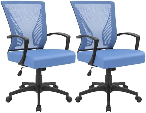 Furmax Office Chair Ergonomic Computer Desk Mesh Chair Mid Back Swivel Lumbar Support with Armrest (2, Blue) by Furmax