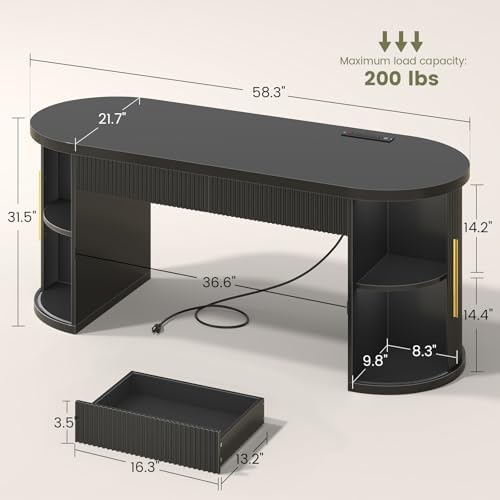 SEDETA 58.3" x 21.7" Fluted Office Executive Desk with 2 Drawers Storage - Image 2