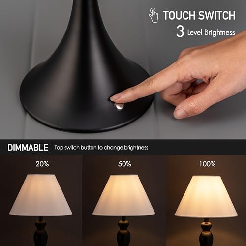 O'Bright Ember Cordless Table Lamp – Rechargeable, Touch Dimmable, Battery Operated, E26 LED Bulb, Type-C Fast Charging, Portable Lamp for Bedroom, Living Room, Office, Black - Image 2