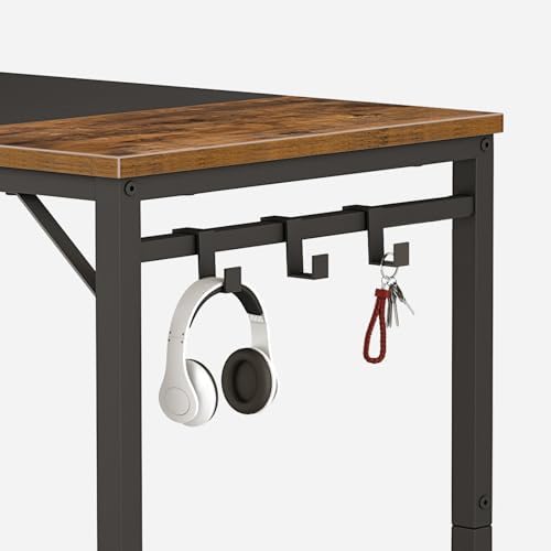 HOOBRO Computer Desk, 31.5 Inch Small Desk with Power Outlet, Writing Table with USB Charging Ports and 3 Hooks for Home Office, Study Room, Bedroom, Easy to Assemble, Rustic Brown and Black BF40UDN01 - Image 6