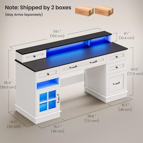 HAUOMS Farmhouse Executive Desk Computer Desk with Drawers, White - Image 2