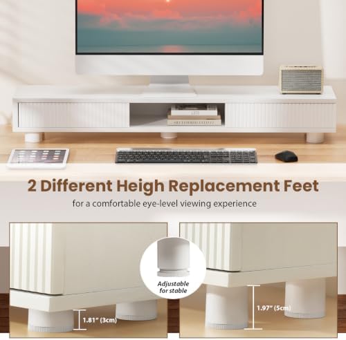 Artswish 42" White Dual Monitor Stand with Power Outlet & Storage Drawer - Image 4