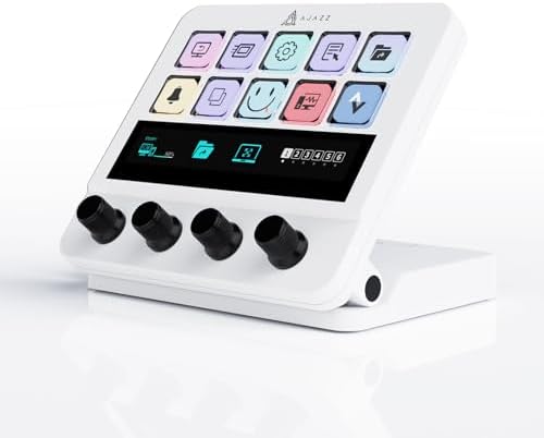 AJAZZ Macro Keypad Stream Controller Deck Gaming Streaming Shortcut Keyboard, 10-Key LCD Programmable Visual AI Touchpad with 4 Rotary Knobs for YouTube, Desk Office Setup, Laptop, PC, Mac by AJAZZ