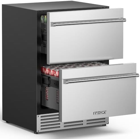 EUHOMY Under Counter Double Drawer Fridge, 24 Inch Outdoor Refrigerator by EUHOMY