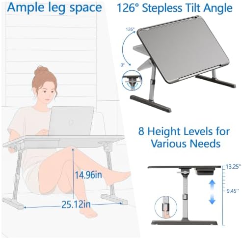 Potuopy Adjustable Laptop Lap Desk, X-Large Foldable Bed Table Tray - Image 3