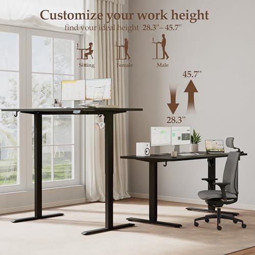Klicelor 63 x 28 Electric Standing Desk, Sit Stand Up Home Office Desk, Height Adjustable Deep Cumputer Table with Memory Presets and Hooks, Two Pieces, Black - Image 5
