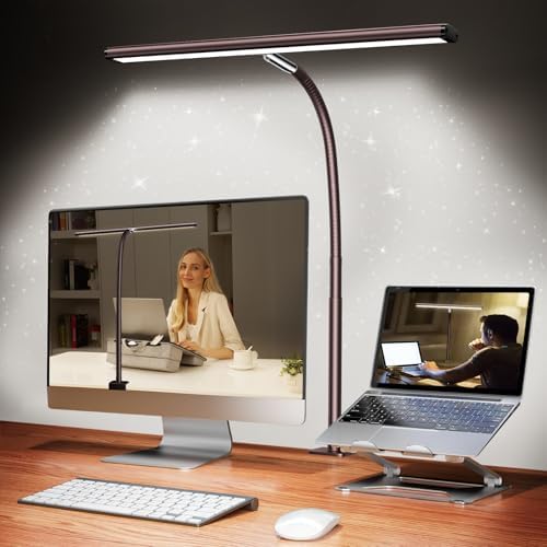 Airlonv LED Desk Lamp with Clamp, 17" Stepless Dimming Light, Brown by Airlonv