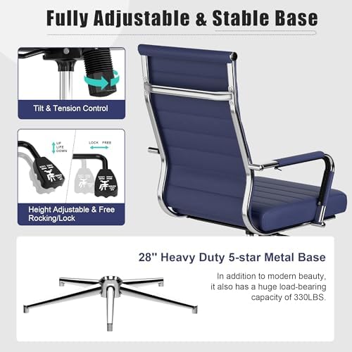 Okeysen Office Desk Chair, Ergonomic Leather Modern Conference Room Chairs, Executive Ribbed Height Adjustable Swivel Rolling Chair for Home Office Set of 10. (Blue) - Image 6