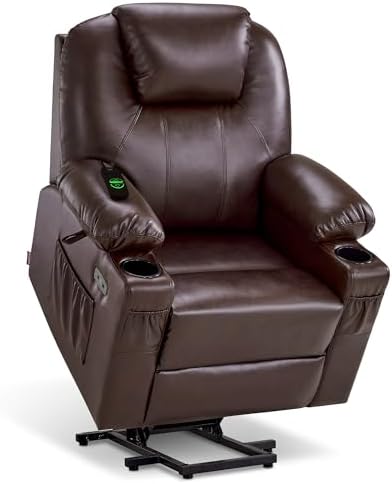 MCombo Large Power Lift Recliner Chair with Massage and Heat for Tall Elderly People, 3 Positions, Cup Holders, and USB Ports, Faux Leather 7516 (Large, Dark Brown) by MCombo