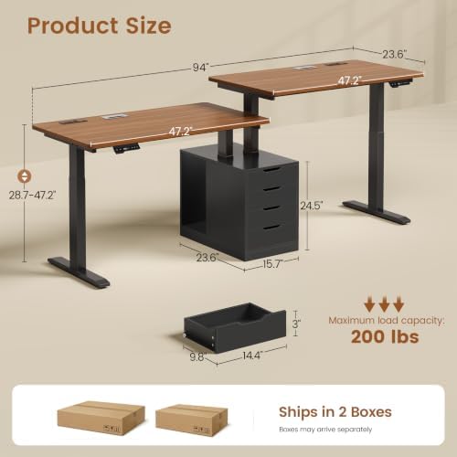 SEDETA Standing Two Person Desk with 4 Drawers, 2 Power Outlets, CPU Stand - Image 2