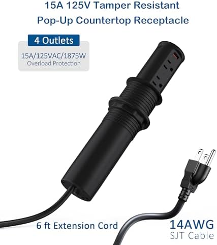 Jgstkcity Pop Up Outlet for Countertop,2.5in Hole,ETL Listed,Black - Image 6