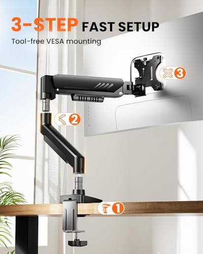 ErGear Single Monitor Arm, Fully Adjustable Monitor Mount for 13–34 Inch Screens, Fast Install Computer Monitor Stand with Tool-Free VESA Mount, Cable Management, Holds 19.8 lbs, Max VESA 100x100mm - Image 5