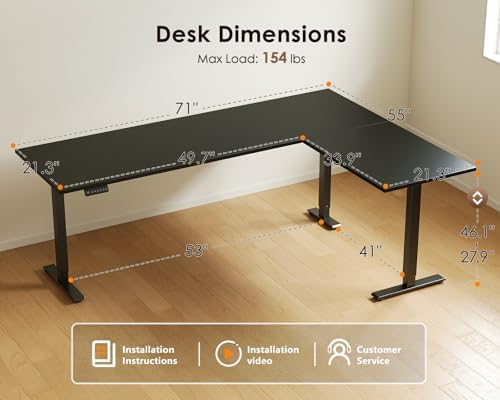 OffiGo 71 Inch Reversible L Shaped Electric Standing Desk, Black - Image 3