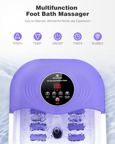 SPA4PIEDS Collapsible Heated Foot Spa Bath with Bubble, Foot Soaking Tub Featuring 8 Shiatsu Rollers, Pumice Stone and Built-in Timer for Mom, Dad and Foot Relaxation (Purple) - Image 5